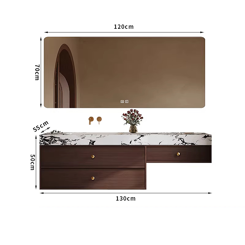 130cm main cabinet smart mirror-rock slab seamless basin