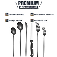 Vente en gros d'argenterie de luxe en acier inoxydable poli miroir noir pour hôtels, restaurants, banquets de mariage, ensembles de couverts