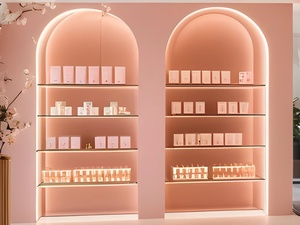 เคาน์เตอร์โชว์เครื่องสำอางแบบสั่งทำพร้อมไฟ LED อุปกรณ์ตกแต่งร้านค้าความงามครบวงจร - Product Image 2
