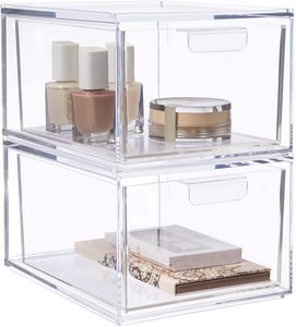 Amazon 2022 hot selling cosmetic drawers stackable drawers 2 transparent plastic boxes set for skincare organizer