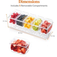 Plateau à condiments glacés glacés avec 5 récipients Serveur à condiments avec couvercles séparés Plateau de service avec plats amovibles