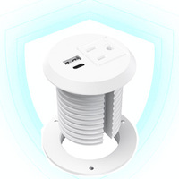 Prise de bureau encastrée ABS USA avec trou de 2 pouces, 2 ports USB, charge rapide PD 20W, homologuée ETL