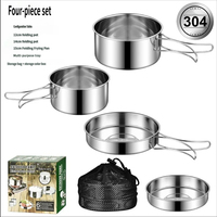 Kit de cuisine de camping portable moderne en acier inoxydable, ensemble de poêles durables, couvercle de casserole, compatible gaz et induction, capacité 1-2L