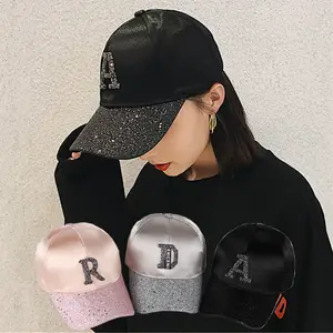 Topi Hip Hop Wanita, Topi Bisbol Berlian Imitasi Glitter A R D Huruf Abu-abu Hitam Putih Musim Panas