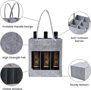 Premium Family Holiday Wedding Party Picnic Wine Lover Gift Cuatro botellas Grey Tote Bolsa <span class=keywords><strong>de</strong></span> vino <span class=keywords><strong>de</strong></span> <span class=keywords><strong>fieltro</strong></span> <span class=keywords><strong>con</strong></span> ventana - Product Image 3