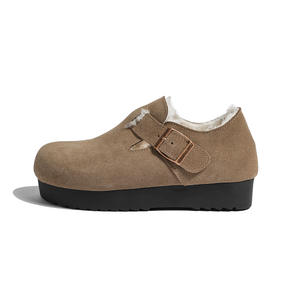 Zapatos Birkenstocks de cuero genuino para mujer, de 6CM suela gruesa, <span class=keywords><strong>botas</strong></span> de nieve de invierno con forro polar, zuecos cálidos Mao que aumentan la altura, mulas - Product Image 5