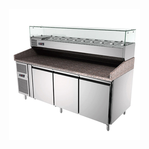 Mesa de Preparación de Pizza Comercial Refrigerada, Banco de Trabajo de Acero Inoxidable con Cubierta de Mármol, Refrigerador de 2 Puertas para Barra de Ensaladas con Bandejas GN Pizza3 - Product Image 2