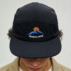 Casquette de cyclisme légère et respirante en polyester imperméable, style sport d'été, à 5 panneaux et visière plate, idéale pour le camping - Product Image 1