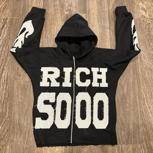 Sweat à capuche pour homme de haute qualité 100% coton, style Y2K délavé, respirant, coupe ample, ourlet brut, fermeture éclair personnalisée, appliqué brodé, hiver - Product Image 6