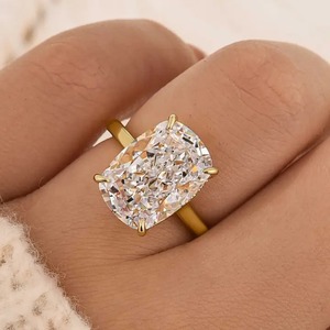 925 Moissanite 8.5Carat 10x14mm <b>Cushion</b> Cut Hidden Halo Engagement Travel <b>Ring</b> in Yellow & White Gold Plated for Women's - Product Image 5