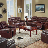 Frank Furniture Ensemble de salon canapé-chaise inclinable 3 places en cuir marron de style traditionnel