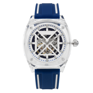 Sapphire Crystal Tonneau Case Luxury <b>Men</b> Mechanical Chronograph <b>Watches</b> Visible <b>Skeleton</b> Automatic Rubber Band 24mm Pointer Dial - Product Image 2