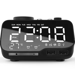 새로운 제품 라디오 알람 시계 충전기 블루 치아 스피커 5W 베이스 알람 사운드 디지털 침대 옆 수면 알람 시계