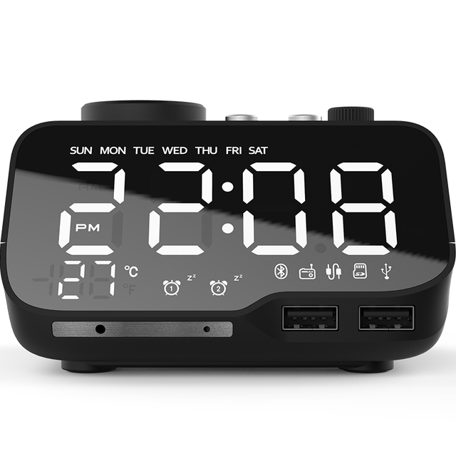 M9 New Product 5W Bass Alarm Sound Digital Bedside Sleep Alarm Clock Radio for Bluetooth Speaker Desk Charger in Blue for Hotels