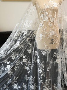 <span class=keywords><strong>ผ้า</strong></span>ตาข่ายสีขาวลายปักเลื่อมทำมือสำหรับชุดแต่งงานฤดูร้อนใหม่ - Product Image 1