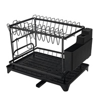 Égouttoir à vaisselle robuste en acier au carbone à deux niveaux, support à couverts détachable pratique, organisateur compact pour bols et assiettes sur comptoir de cuisine