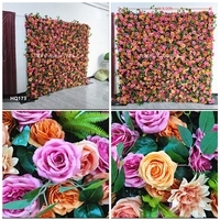 Décoration florale élégante pour fond de scène de mariage, mur de fleurs artificielles haut de gamme en soie rose vif 8x8 pieds