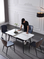 Ensemble table et chaises en pierre rétractables et pliables de style nordique, table à manger rectangulaire moderne et minimaliste