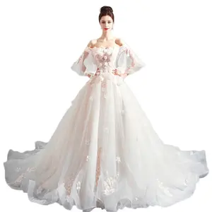 Glamorous heavy embroidered strapless bride big tail wedding dress