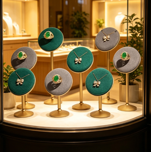 Support de présentation de bijoux en velours sur pied métallique, présentoir multi-tailles pour bagues et colliers, idéal pour vitrine de magasin de détail - Product Image 4