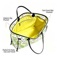Sac fourre-tout élégant en nylon à imprimé dessin animé pour femme, grand sac de voyage quotidien avec petite pochette amovible, logo personnalisé disponible