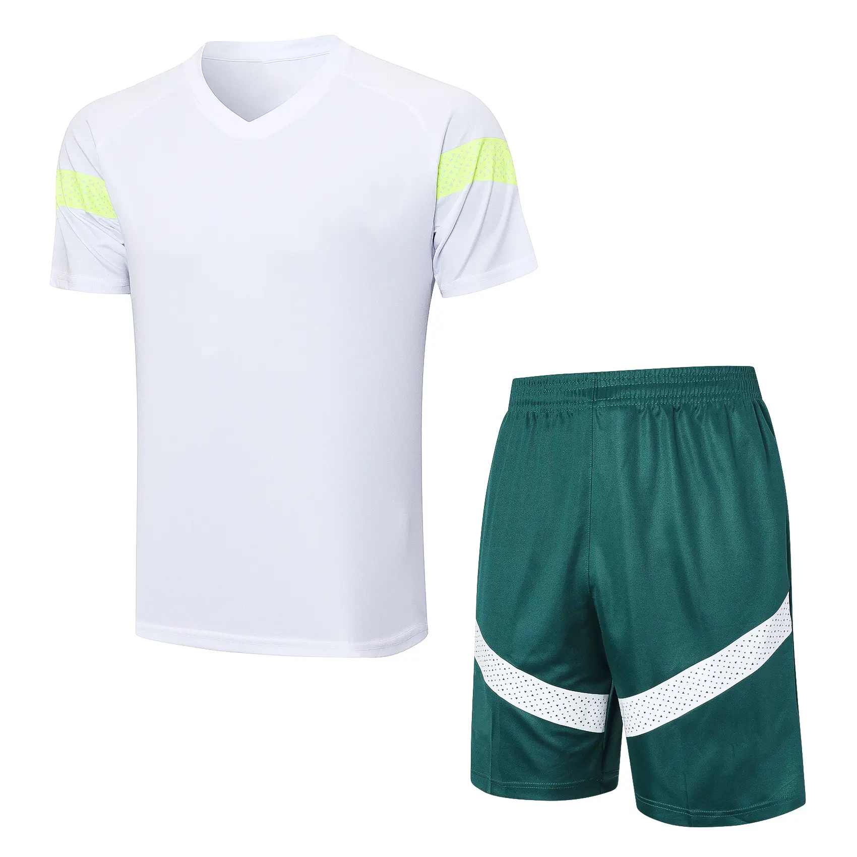 ชุดฝึกซ้อมสีขาวแขนสั้นสำหรับเล่นกีฬาฟุตบอลเสื้อเจอร์ซีย์ฟุตบอล