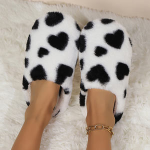 Women's Customized <b>Safety</b> <b>Shoes</b> Big Heart Prints Soft Faux Fur Home for Slippers for Autumn Fashionable Warm Cotton Massage - Product Image 5