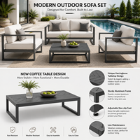 Ensemble de meubles de terrasse modernes pour l'extérieur, structure en métal, canapé de jardin avec coussins et table basse