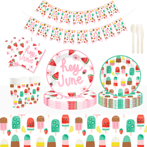 DAMAI Nuevo Juego de Vajilla Desechable con Diseño Personalizado Temático de Verano, Platos, Vasos y Servilletas de Papel para Postres y Cena con Temática de Helado - Product Image 1