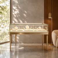 Table de présentation de bijoux en or champagne sur mesure avec éclairage LED, vitrine en verre pour magasin de bijoux