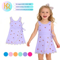 Robe de yoga pour filles KR Custom Kids Activewear à col rond, brodée, avec short intégré, ornée d'un nœud coloré et de strass, robe de sport