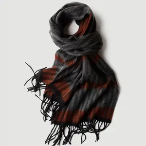 custom wool mens shawl manufacturer Label print winter kashmiri scarf neckline warm Knitted merino wool shawl women with tasse