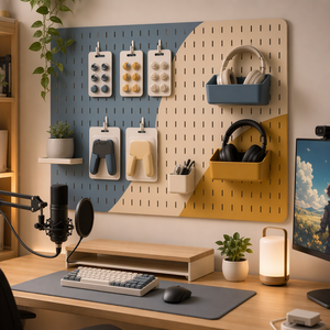 Sfondo personalizzato per organizer da scrivania con fori ovali per controller, cuffie e cavi, ideale per postazioni gaming compatte - Product Image 1