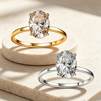 3CT Oval Cut D Color Laser Drilled Diamond 18K Gold Plated S925 Sterling Silver IGI Ring