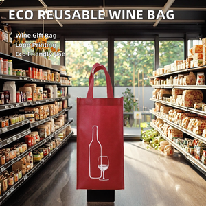 Red Non Woven Wine Tote <b>Bag</b> with Letter Pattern <b>Medium</b> <b>Size</b> Shoulder Strap Hand Carry Shopping <b>Bag</b> for Party & Travel Use - Product Image 3