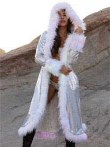 Hip hop phong cách giản dị áo khoác mùa đông dẫn Sequins lông Polyester Lót nhuộm đồng bằng thời trang cá tính Halloween trang phục bên - Product Image 2