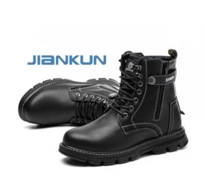 JIANKUN Bottes en microfibre imperméables unisexes certifiées CE pour hommes Bottes de travail d'hiver à fermeture éclair Chaussures de sécurité antidérapantes en cuir véritable pour hommes - Product Image 4