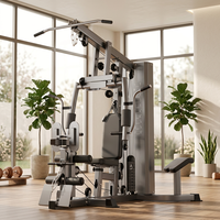 Station d'entraînement complète tout-en-un pour la maison, machine de gym multifonction avec pile de poids intégrée et équipement d'exercice à poulie