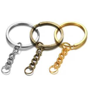 30Mm Metalen Zilveren Ronde Split Key Ring Met Twist Link Chain