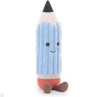 Poupée en peluche crayon en velours côtelé bleu personnalisée OEM, jouet en peluche de dessin animé avec visage souriant et petits pieds, idéal pour les cadeaux d'étudiants