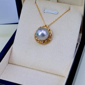 Pendentif en or massif 18 carats de haute qualité avec diamant naturel et perle de Tahiti en eau de mer pour femmes - Product Image 1