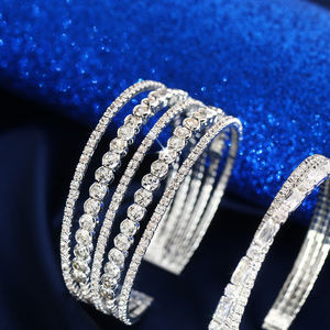 Bruiloft Sieraden Accessoires Bruid Bruidsmeisjes Armbanden Multi-Layer Hand Sieraden Elastische Open Strass Armband - Product Image 5