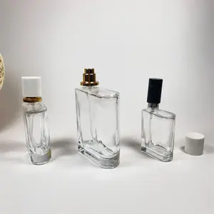 Lüks özel yeni tasarım kare 50ml 100ml cam parfüm şişesi sis sprey kapağı, sis ile kalın duvar cam konteyner