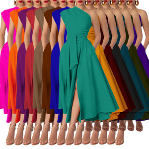 Abito Midi Estivo da Donna, Sexy Monospalla <span class=keywords><strong>con</strong></span> Schiena Scoperta, Vita Alta, Svasato <span class=keywords><strong>con</strong></span> <span class=keywords><strong>Spacco</strong></span> <span class=keywords><strong>Laterale</strong></span>, Stile Minimalista, Elegante per Feste e Serate - Product Image 2