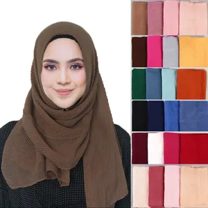 Foulard en coton et lin froissé, en sergé, pour femme, hijab, vente en gros, nouvelle mode