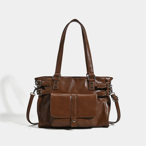 Bolso de mano retro marrón versátil para negocios, estilo coreano, mochila escolar clásica, gran capacidad, impermeable, con cremallera, correa de hombro individual - Product Image 5