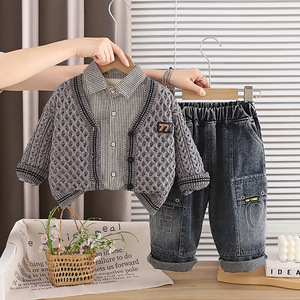Erkek Çocuk Sonbahar Günlük Pamuk Polyester Üç Parçalı Takım <span class=keywords><strong>1</strong></span>-3 Yaş Süveter Hırka Uzun Kollu Çocuk Giysileri - Product Image 4