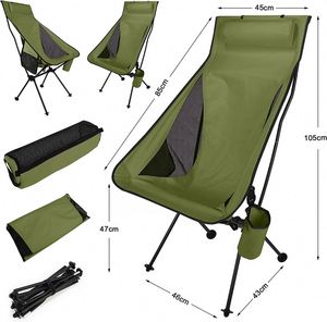 Chaise de camping pliable à dossier haut, compacte et légère, avec sacs de rangement pour adultes, voyages en plein air, randonnée - Product Image 3