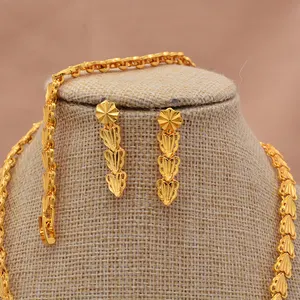 African 24k Gold Color Jewelry Sets For Lady Wedding Ethiopia Bridal Necklace Earrings Ring Jewelry Accessory Gifts