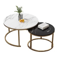 Ensemble de tables basses modernes minimalistes en faux marbre, cadre rond en fer durable, table artisanale en métal mobile et personnalisable